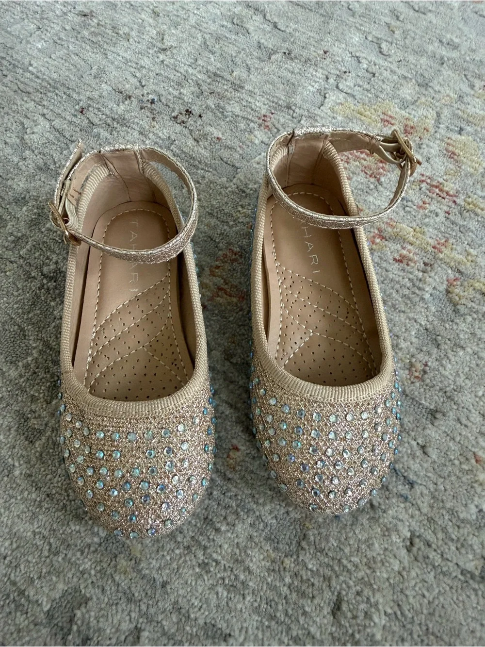 Tahari Girls Size 6 Gold Glitter Rhinestone Mary Jane Dress Shoes